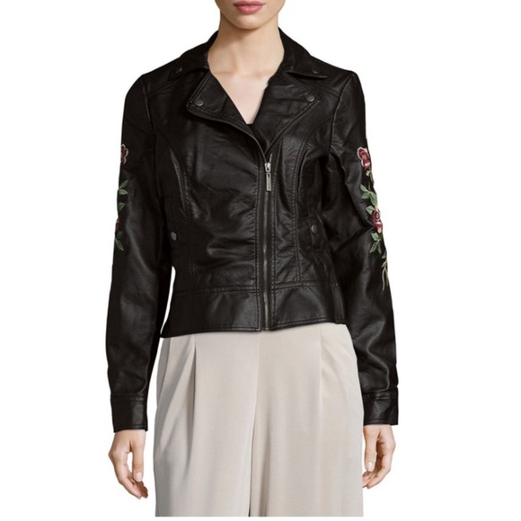 NWOT ODYN Faux Leather Moto Floral Jacket Size M - Picture 11 of 12